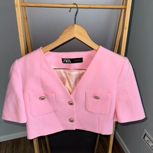 Zara Light Pink Cropped Short-Sleeve Blazer